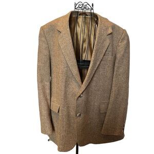 Men's Gallery by Haggar Wool Sport Coat w/Elbow patches Tan/Gray Herringbone 46